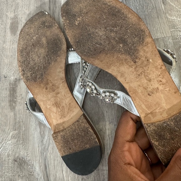 Manolo Blahnik Leather Crystal Embellishments Slides - Picture 6 of 6